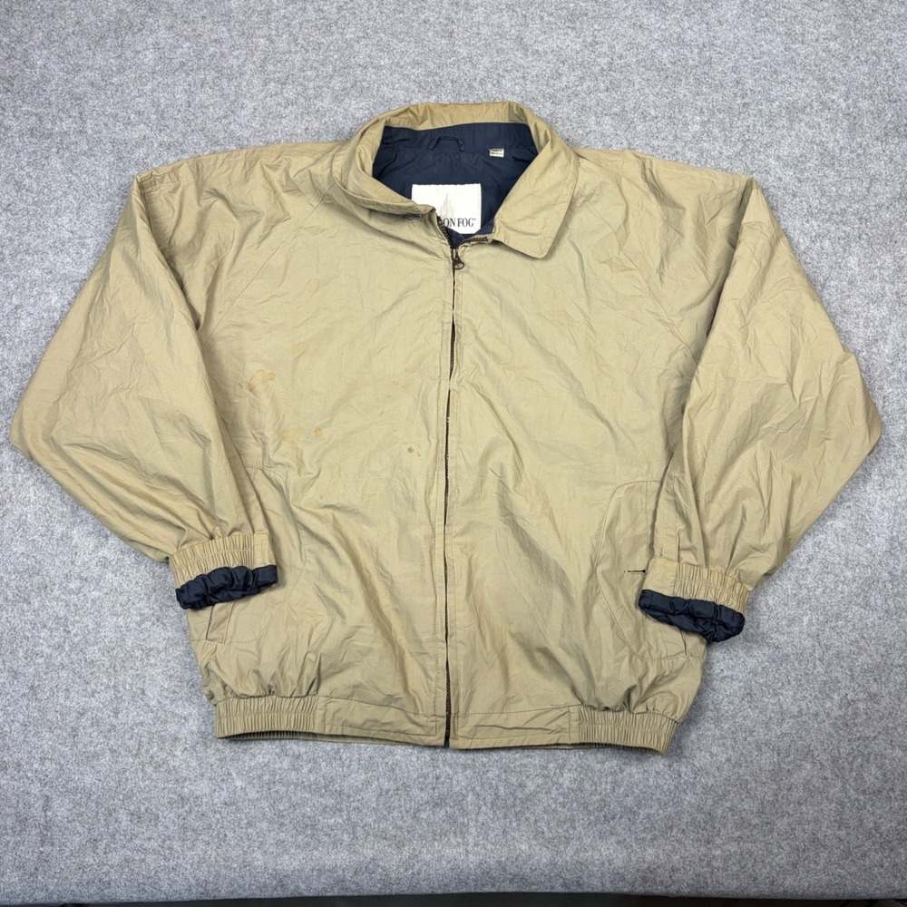 London Fog Mens Harrington Jacket Tan Full Zip Vintage Style Windbreaker Size L